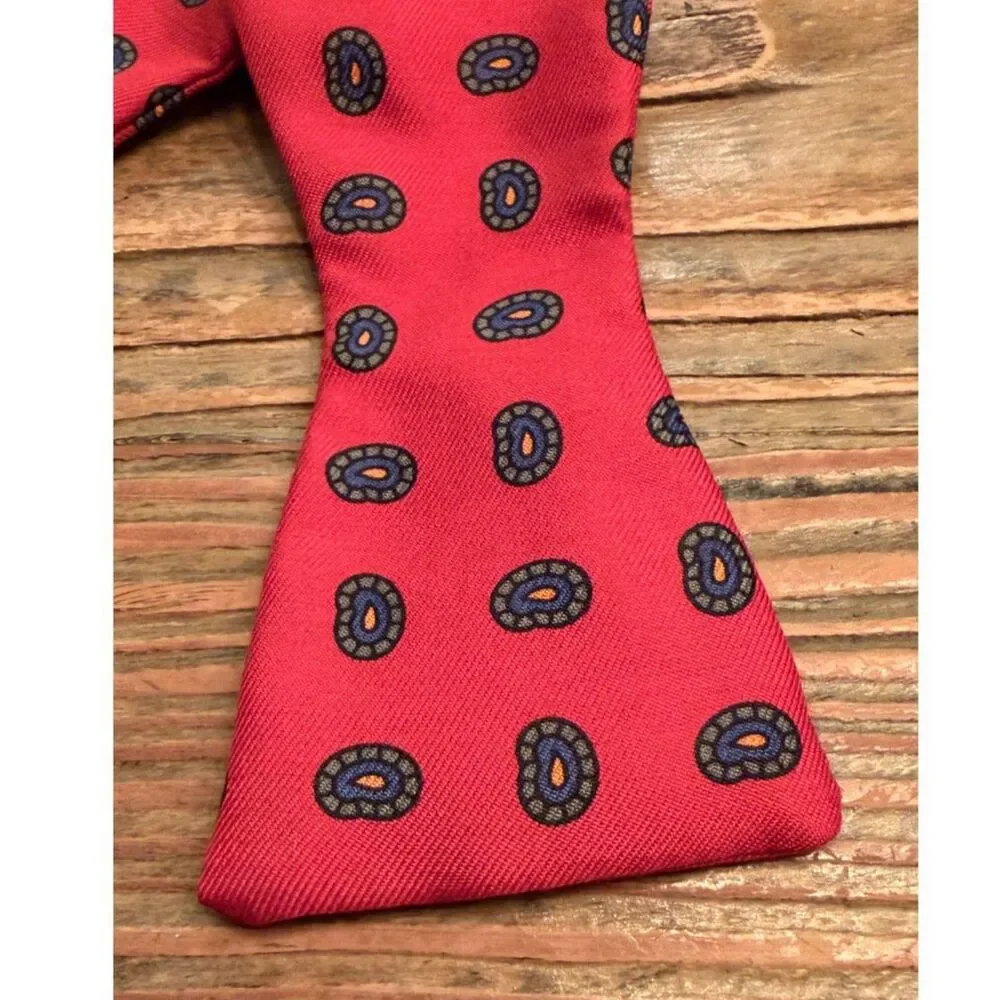 Robert Talbott Self Tie Bow Tie Red Navy Paisley Silk Adjustable Butterfly